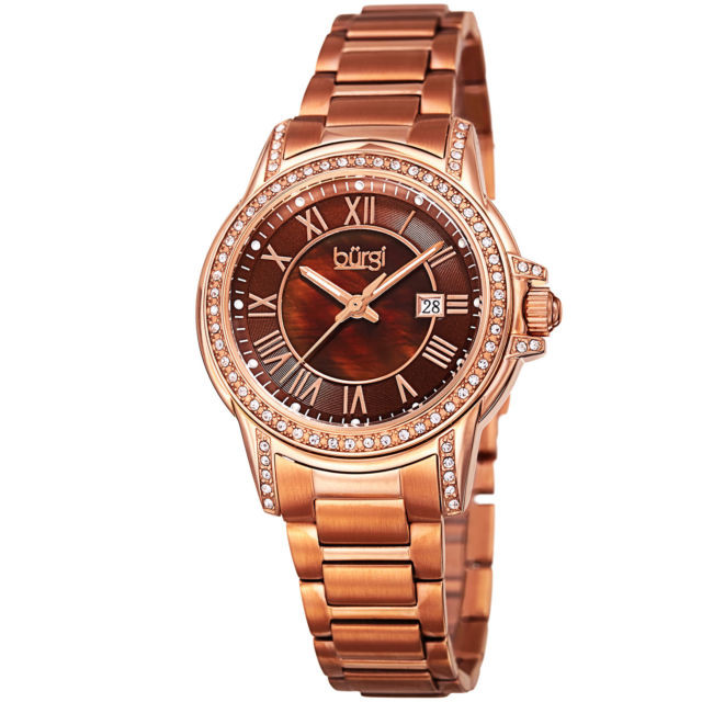 Burgi Brown Dial Ladies Rose Gold Tone Watch BUR168RGBR