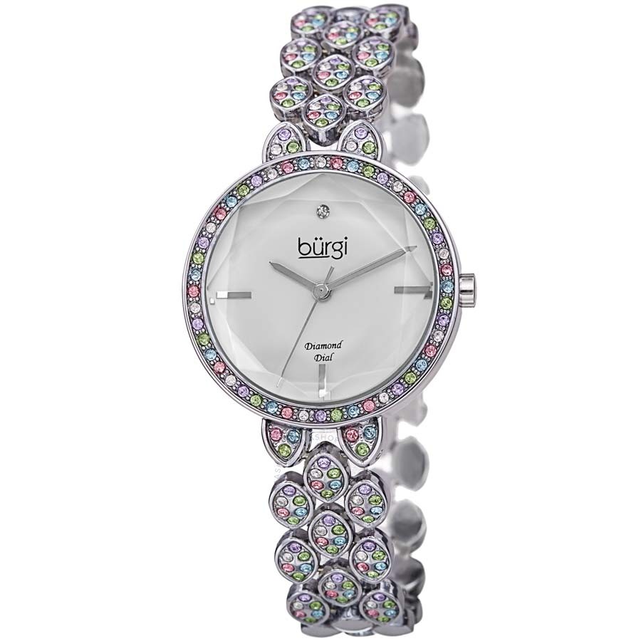 Burgi Ladies Colored Swarovski Filled Bezel and Bracelet Watch BUR232SS