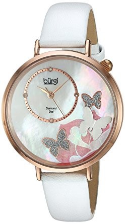 Burgi Mother Of Pearl Butterfly Dial Ladies Leather Watch BUR158WTR