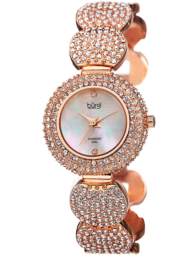 Burgi Mother of Pearl Diamond Dial Silver-tone Base Metal Ladies Watch BUR109RG