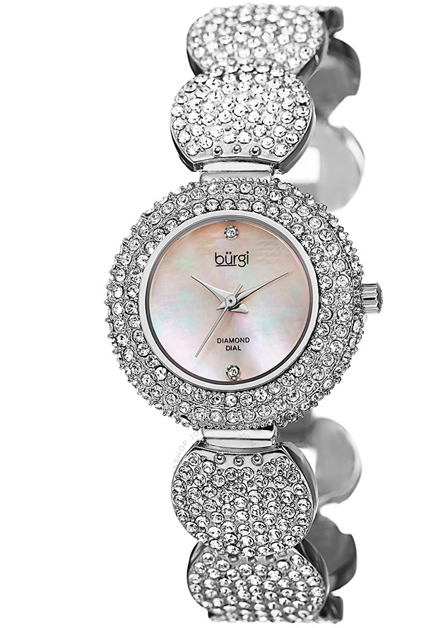 Burgi Mother of Pearl Diamond Dial Silver-tone Base Metal Ladies Watch BUR109SS