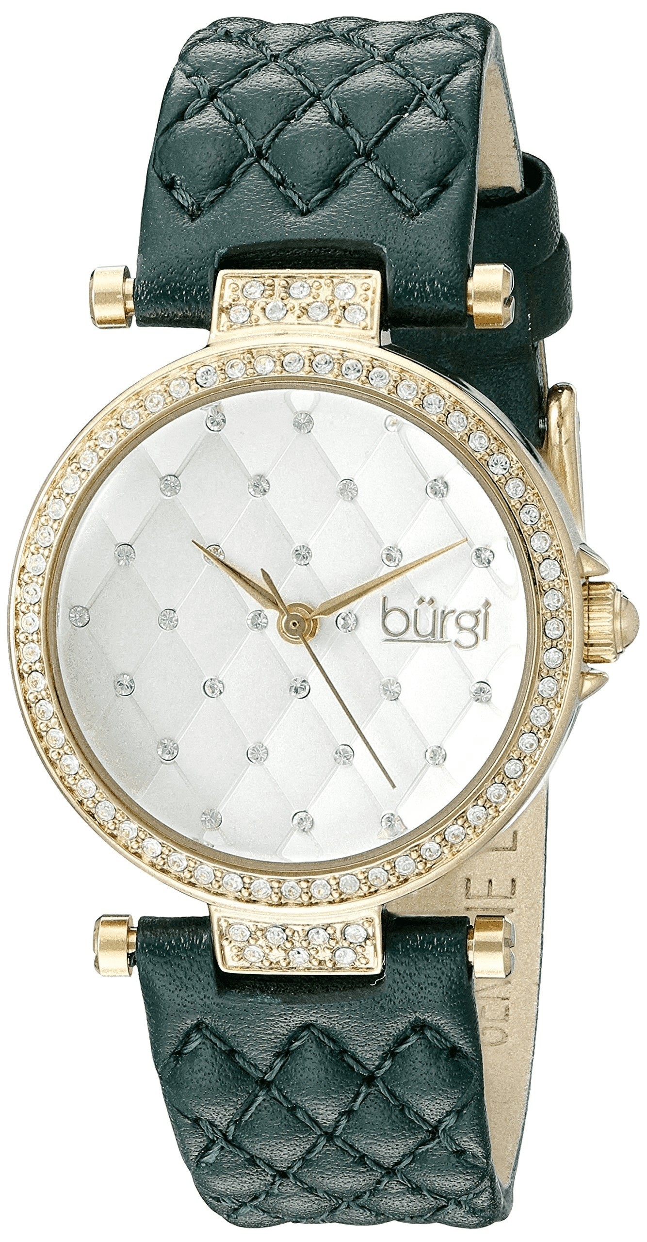 Burgi White Dial Ladies Green Leather Watch BUR154GN