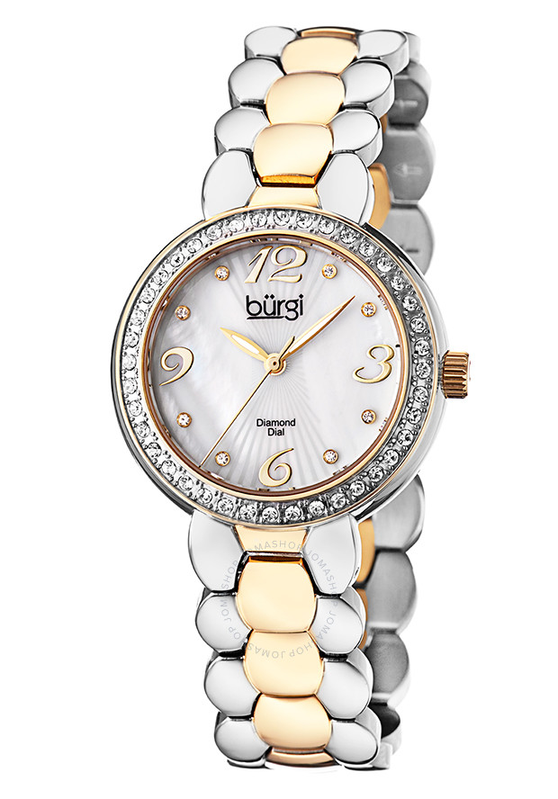 Burgi White Mother of Pearl Dial Two-tone Bracelet Ladies Watch BUR084TTG