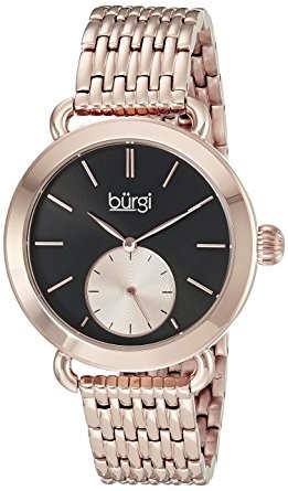 Burgi Black Dial Ladies Rose Gold Tone Watch BUR153RG