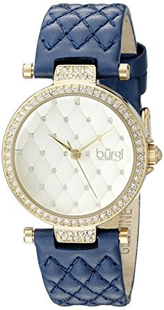 Burgi Gold Tone Dial Ladies Blue Leather Watch BUR154BU