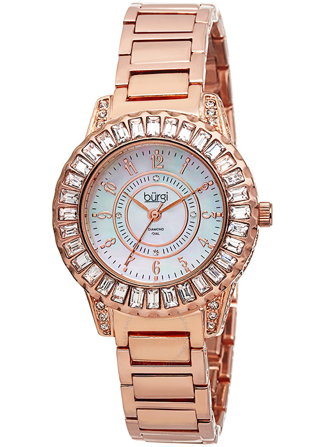 Burgi Mother of Pearl Dial Diamond Rose Gold-tone Brass Ladies Watch BUR095RG