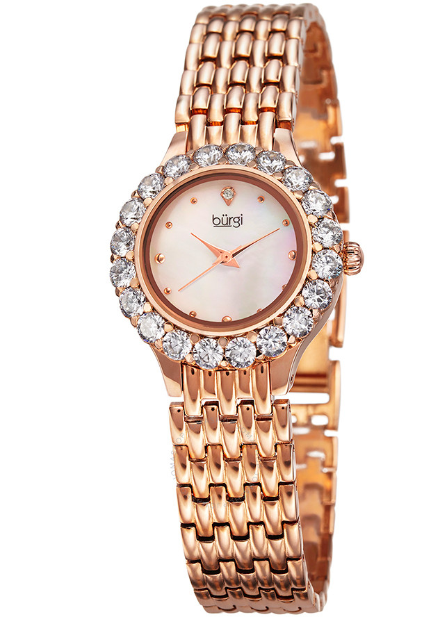 Burgi Rose Gold-Tone Brass Case Mother of Pearl Diamond Dial Ladies Watch BUR107RG
