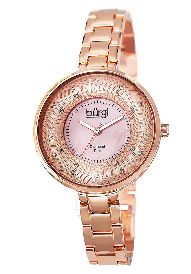 Burgi Rose Gold-Tone Brass Pink Mother of Pearl Diamond Dial Ladies Watch BUR103RG