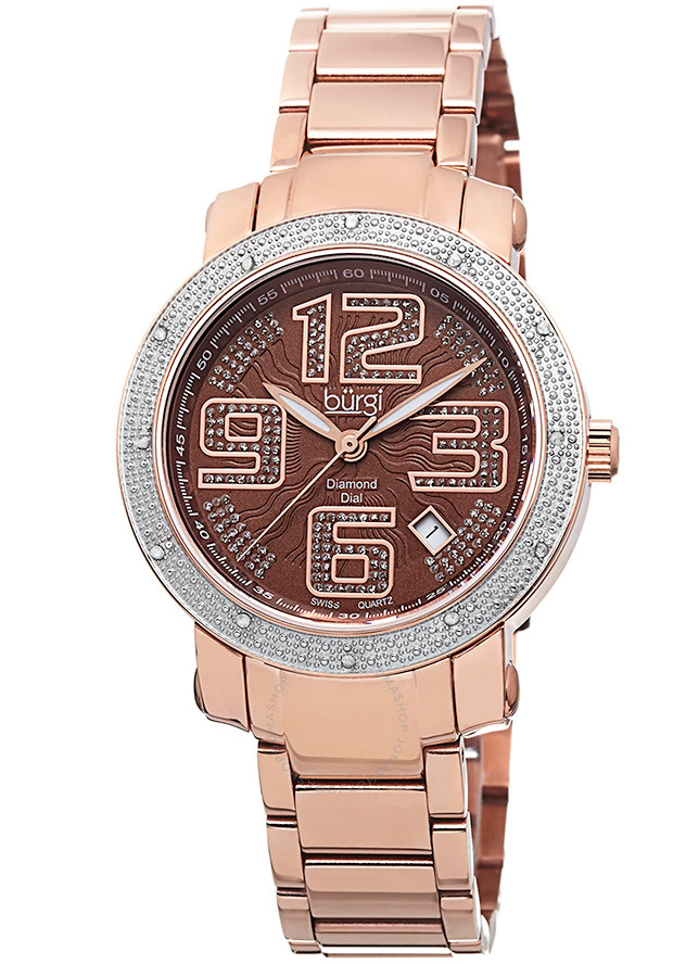 Burgi Rose Gold-tone Stainless Steel Diamond Bezel Ladies Watch BUR091RG