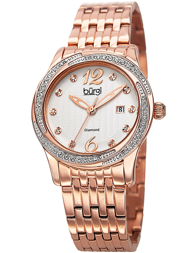 Burgi Silver Dial Rose Gold-tone Case Crystal Bezel Ladies Watch BUR102RG