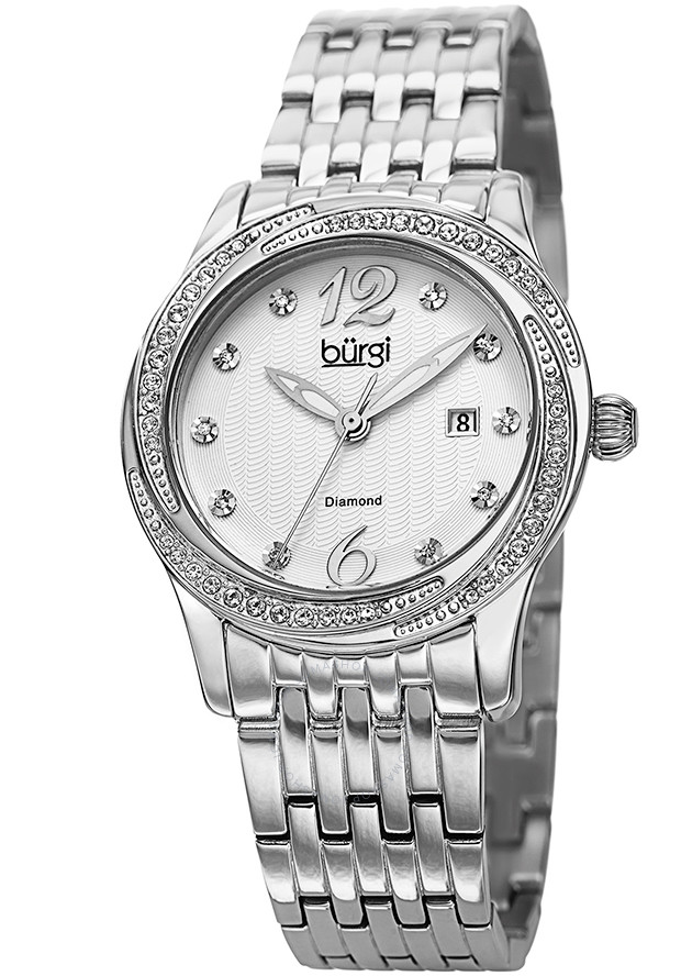 Burgi Silver Dial Silver-tone Case Crystal Bezel Ladies Watch BUR102SS