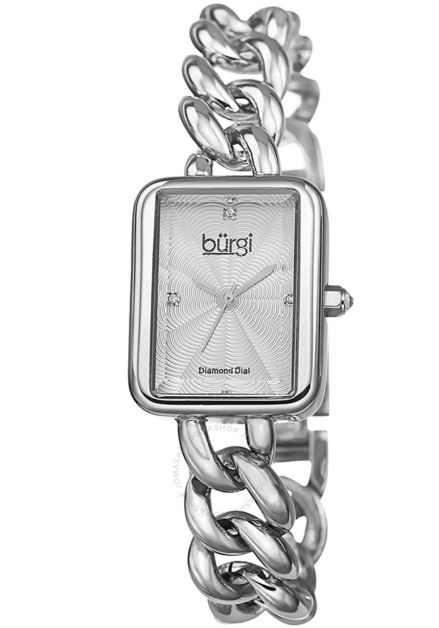 Burgi Silver-Tone Brass Silver-tone Diamond Dial Ladies Watch BUR100SS