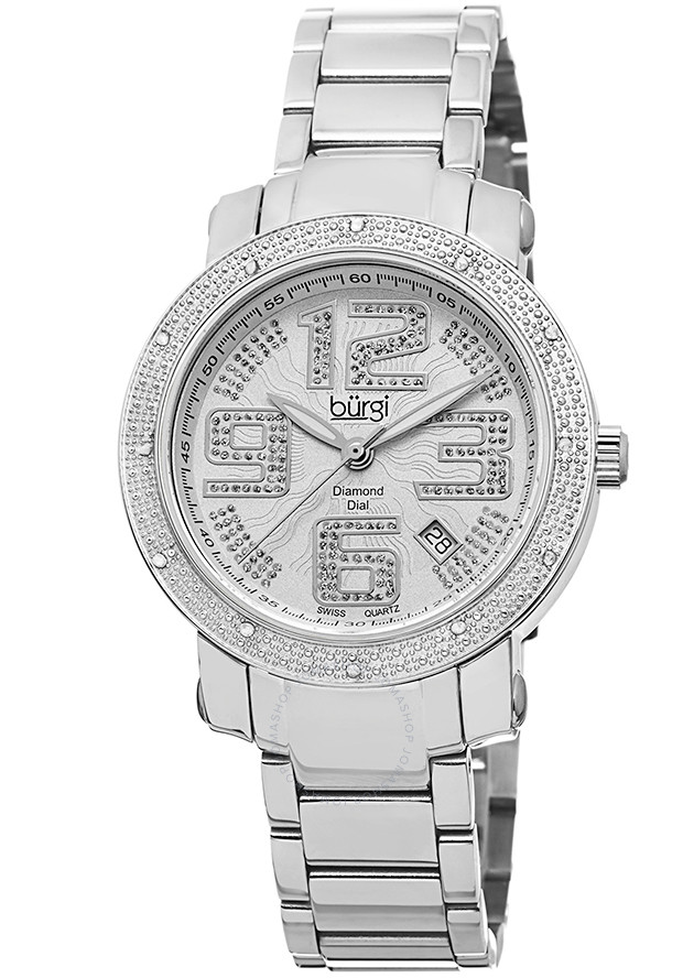 Burgi Silver-tone Dial Diamond Bezel Ladies Watch BUR091SS