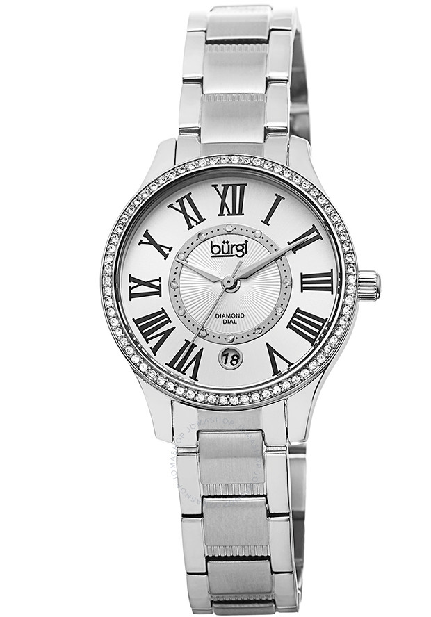 Burgi Stainless Steel Silver-Tone Diamond Dial Ladies Watch BUR090SS