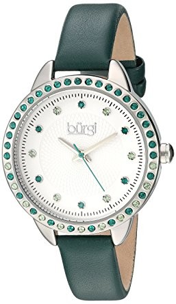 Burgi White Dial Green Leather Ladies Watch BUR161GN