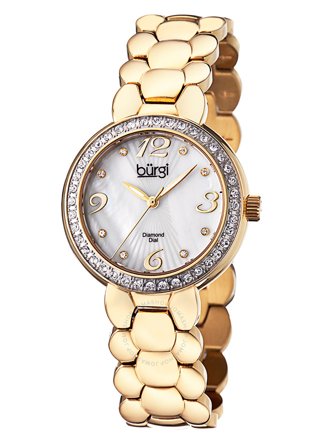 Burgi White Mother of Pearl Dial Stainless Steel Bracelet Ladies Watch BUR084YG