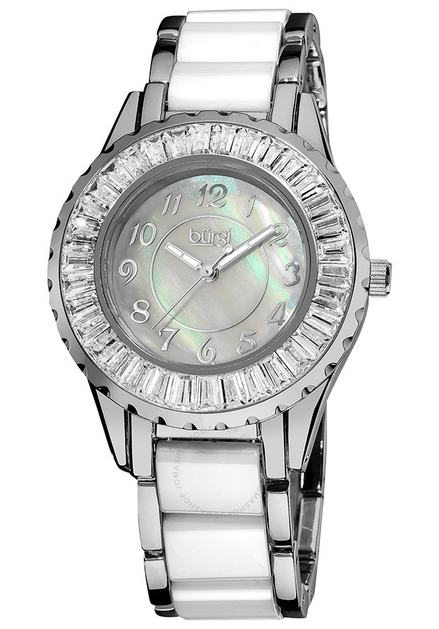 Burgi White Mother Of Pearl Dial White Ceramic And Metal Ladies Watch BUR066WT