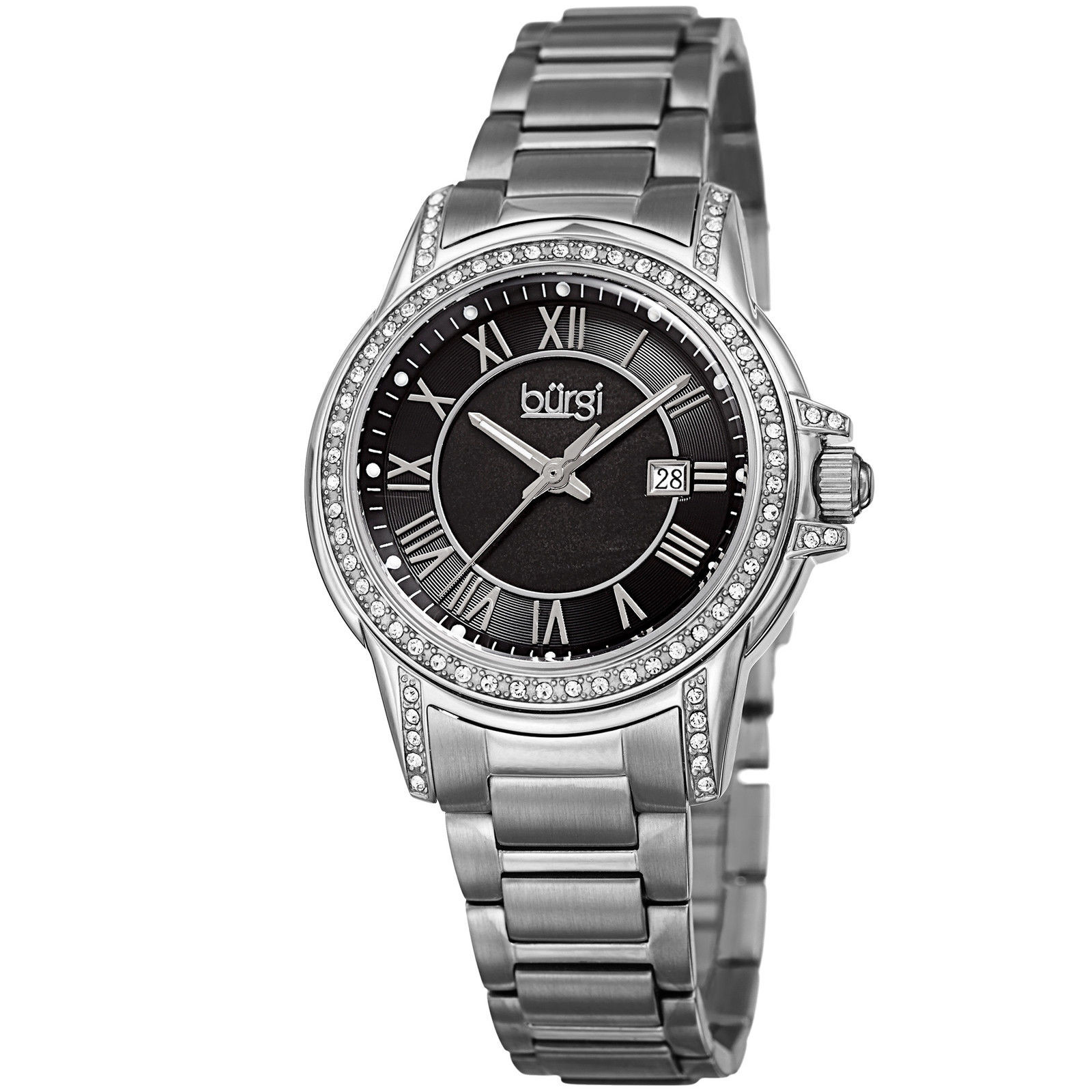 Burgi Black Dial Ladies Quartz Watch BUR168SSB