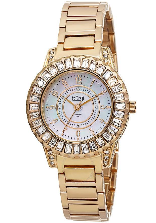 Burgi Gold-Tone Brass Mother of Pearl Dial Diamond Ladies Watch BUR095YG