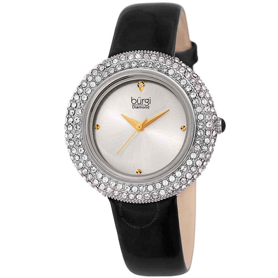 Burgi Ladies Diamond Swarovski Crystal Sparkling Dial Leather Strap Watch BUR199SSBK