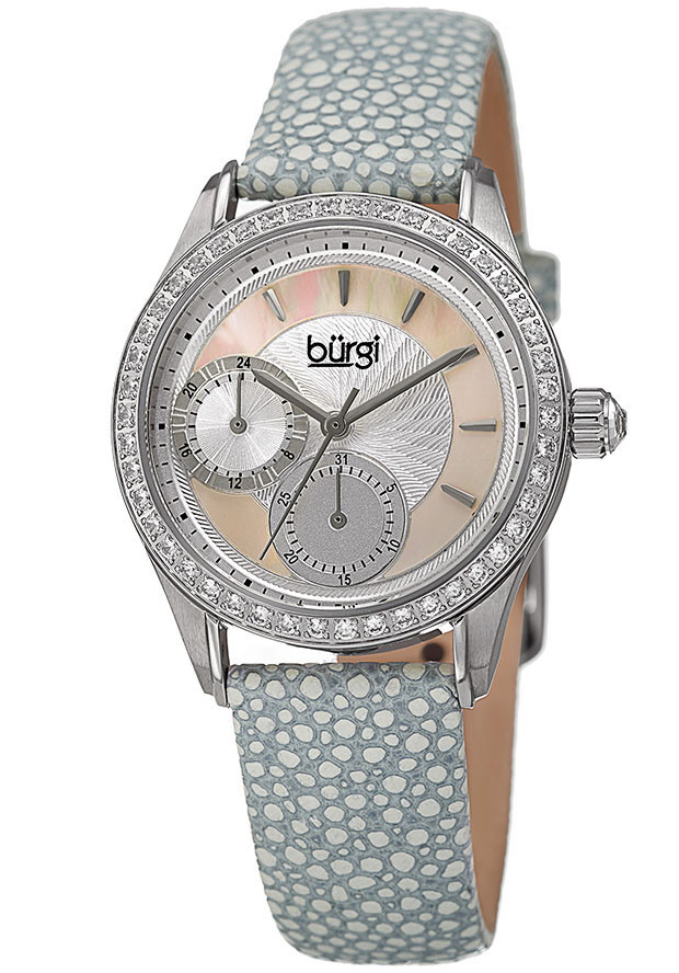 Burgi Mother Of Pearl Dial Ladies Grey Polka Dot Watch BUR160GY