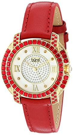 Burgi Mother Of Pearl Dial Ladies Leather Watch BUR156RD