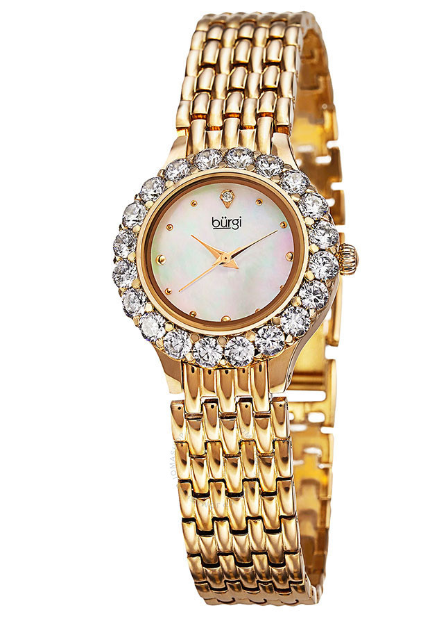 Burgi Mother of Pearl Diamond Dial Gold-tone Brass Case Ladies Watch BUR107YG