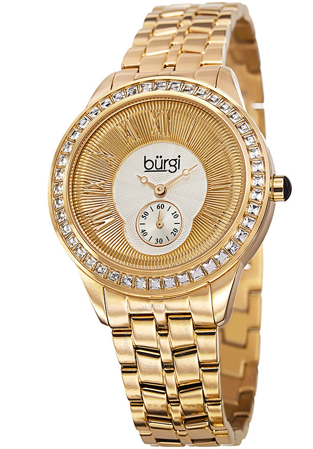 Burgi Silver and Gold Dial Gold-tone Steel Case Ladies Watch BUR106YG