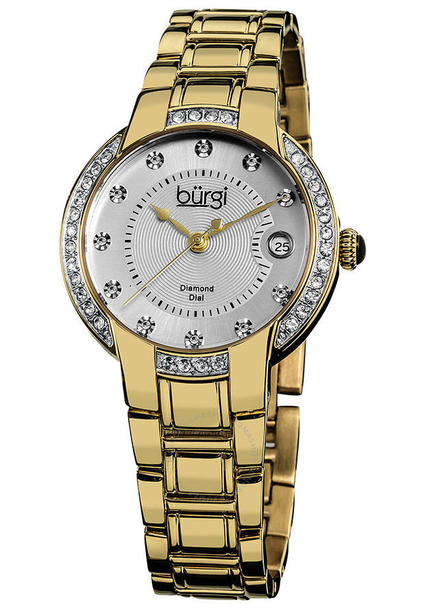 Burgi Silver Dial Gold-Tone Stainless Steel Ladies Watch BUR077YG