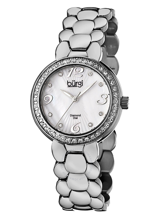 Burgi White Mother of Pearl Dial Stainless Steel Bracelet Ladies Watch BUR084SS