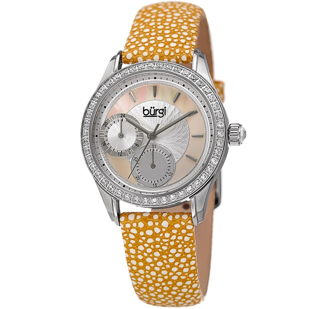 Burgi Mother Of Pearl Dial Ladies Polka Dot Leather Watch BUR160YL