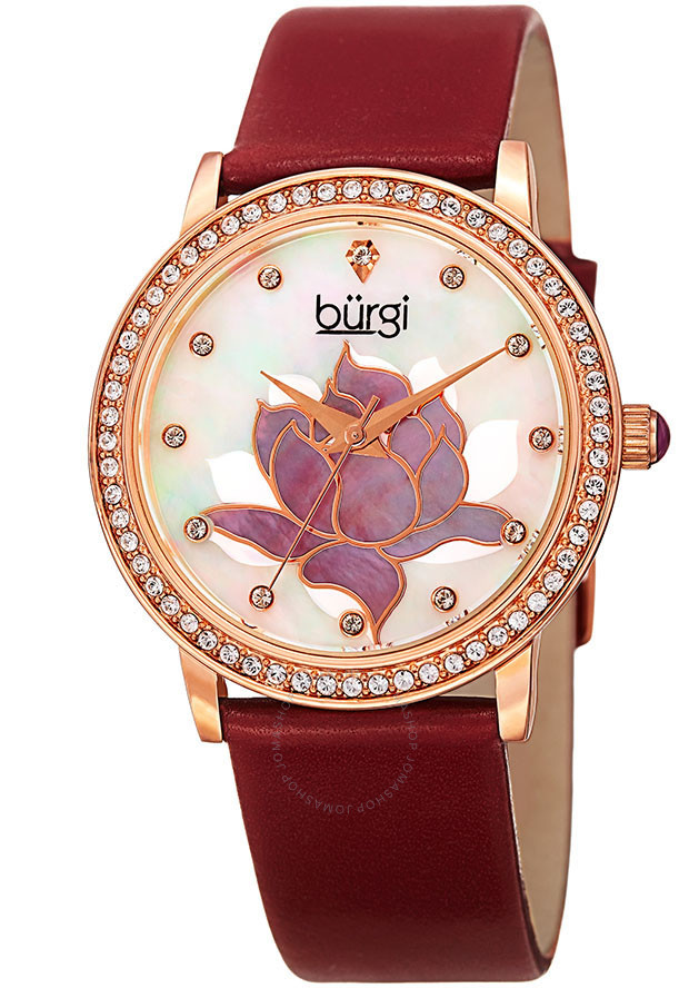 Burgi Mother Of Pearl Dial Ladies Leather Watch BUR159RD