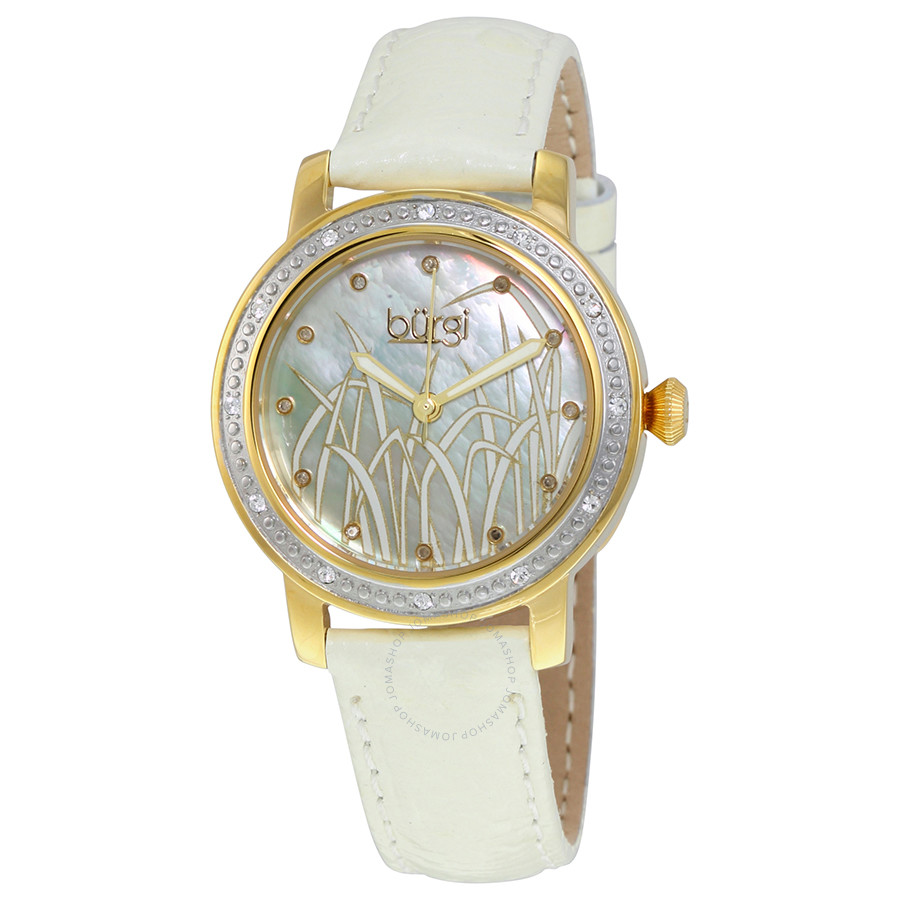 Burgi Mother of Pearl Pattern Dial White Leather Ladies Watch BUR096YGW