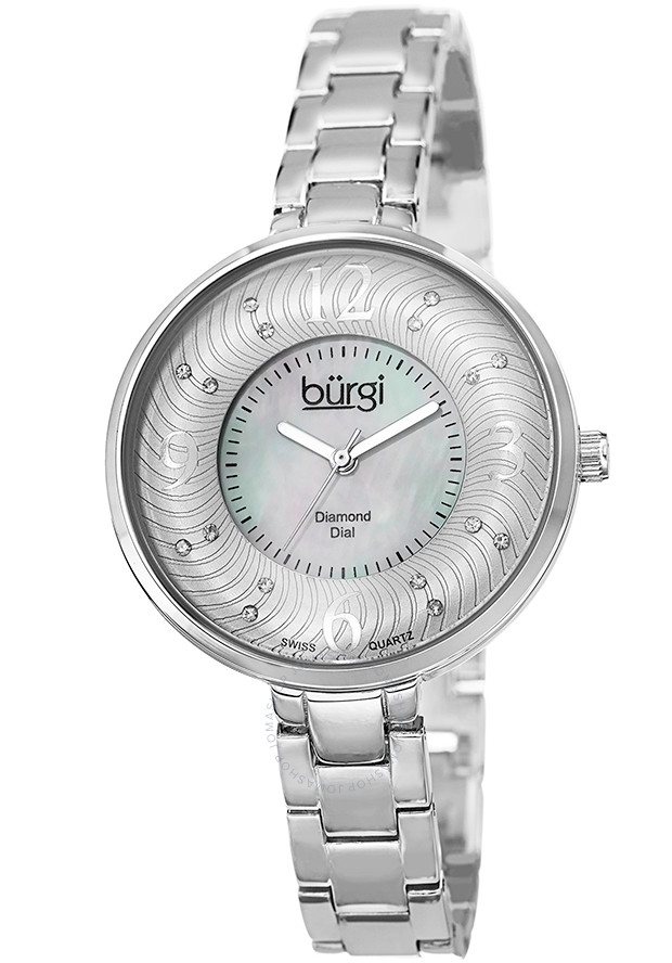 Burgi Pink Mother of Pearl Diamond Dial Silver-Tone Brass  Ladies Watch BUR103SS