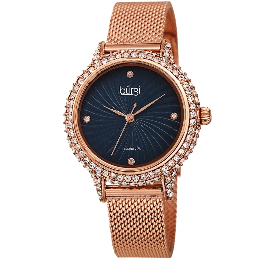 Burgi Quartz Diamond Blue Dial Ladies Watch BUR250RGBU