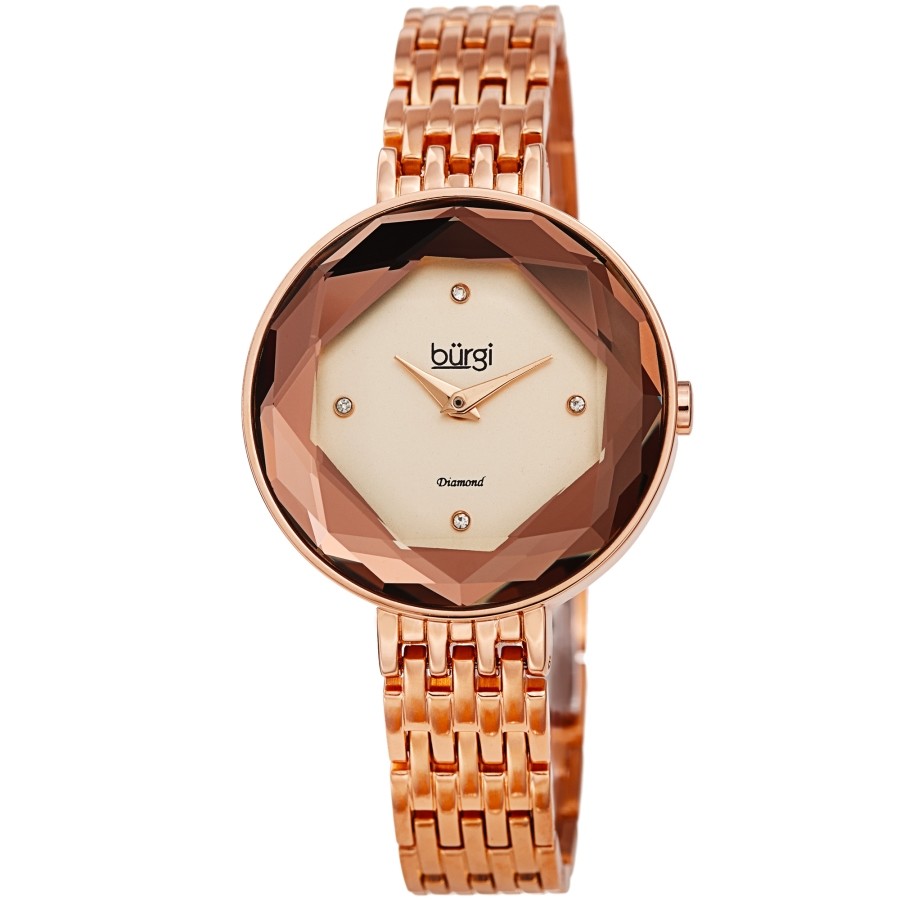 Burgi Quartz Diamond Rose Gold Dial Ladies Watch BUR253RG