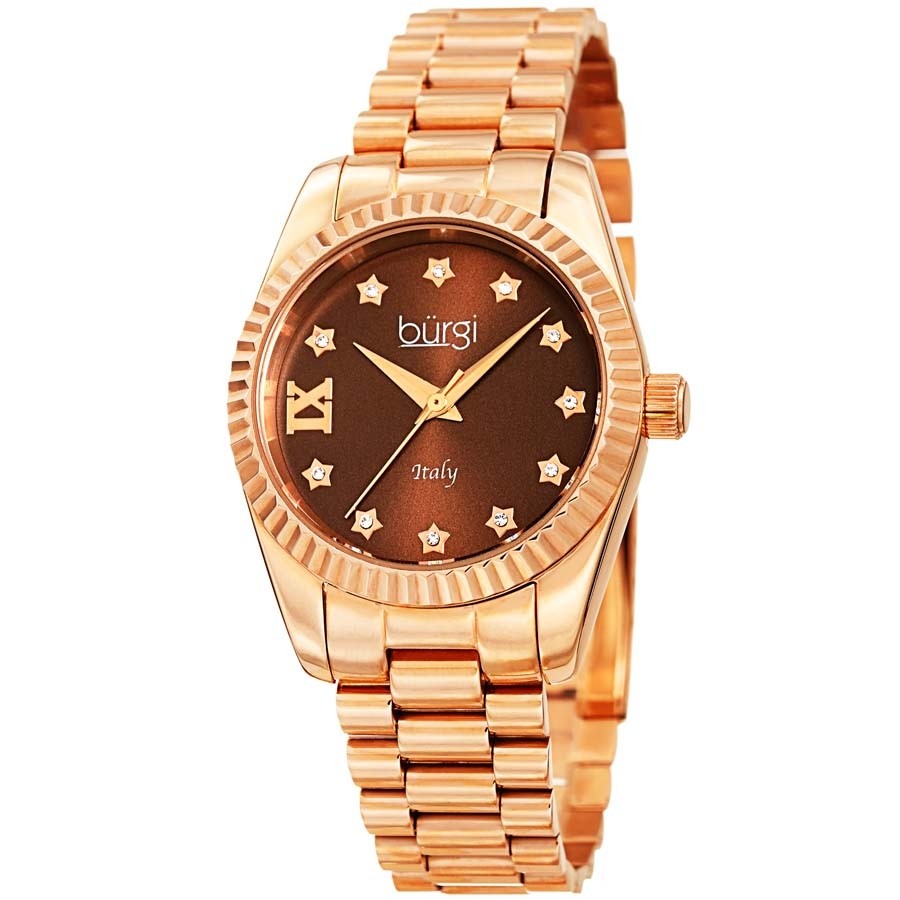 Burgi Designer Quartz Crystal Brown Dial Ladies Watch BUR194RGBR