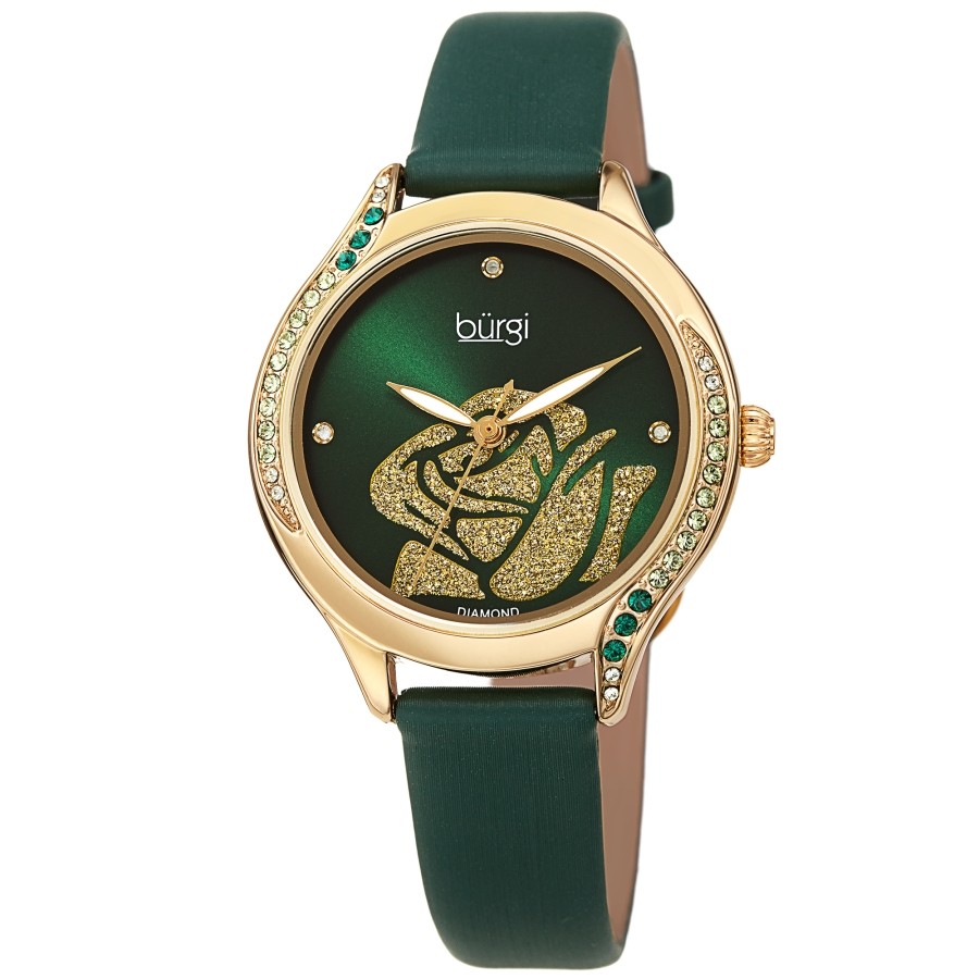 Burgi Quartz Diamond Green Dial Ladies Watch BUR257YGGN