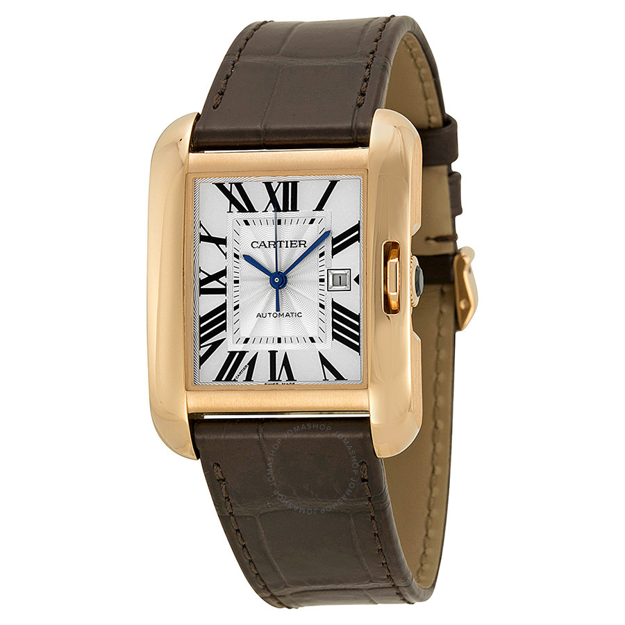 Cartier Tank Anglaise Silver Dial Brown Leather Strap W5310005