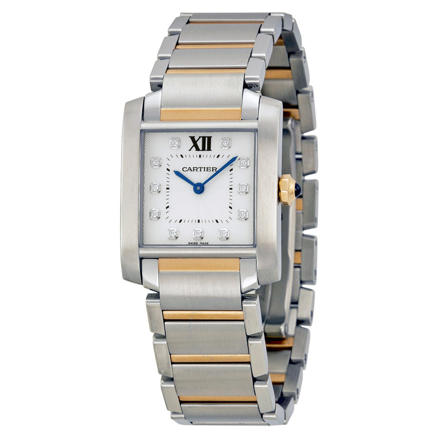 Cartier Tank Francaise Silver Dial Steel and 18kt Pink Gold Ladies Watch WE110005