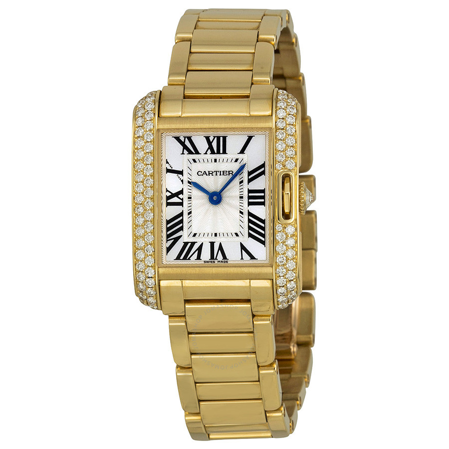 Cartier Tank Anglaise Silver dial 18kt Yellow Gold Ladies Watch WT100005