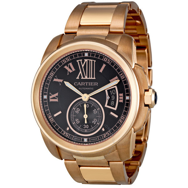 Cartier Calibre de Cartier Brown Dial 18kt Rose Gold Men's Watch W7100040