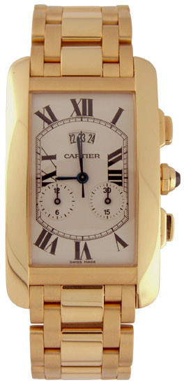 Cartier Tank Americaine 18kt Yellow Gold Chronograph Men's Watch W26058K2