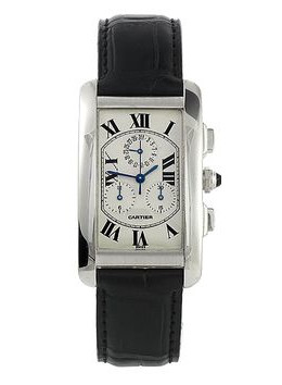 Cartier Tank Americaine Silver Dial 18kt White Gold Men's Watch W2603356