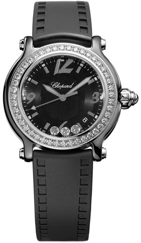 Chopard Happy Sport Black Dial Ceramic Diamond Ladies Watch 288507-9003