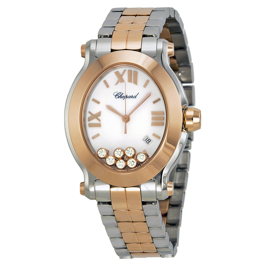 Chopard Happy Sport Oval 18kt Rose Gold Floating Diamonds Ladies Watch 27/8546-6003