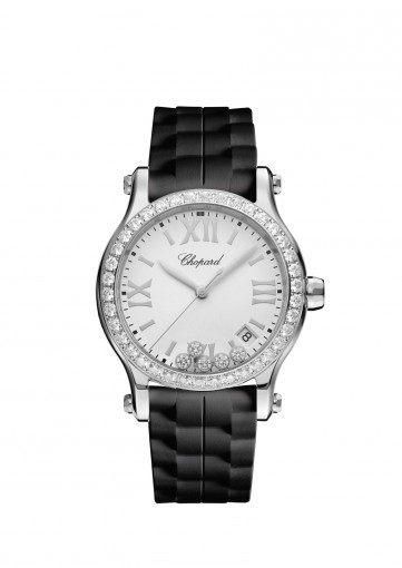 Chopard Happy Sport White Matte Dial Ladies Rubber Watch 278582-3003