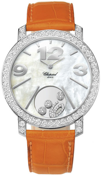 Chopard Happy Diamonds Mother of Pearl Dial 18kt White Gold Diamond Leather Ladies Watch 207450-1005