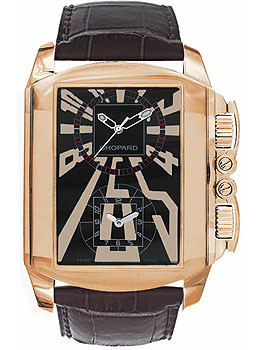Chopard Dual Time Zone Black Dial Rose Gold Leather Men's Watch 16/2286-5001