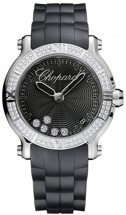 Chopard Happy Sport Round Black Dial Diamond Ladies Watch 278551-3004